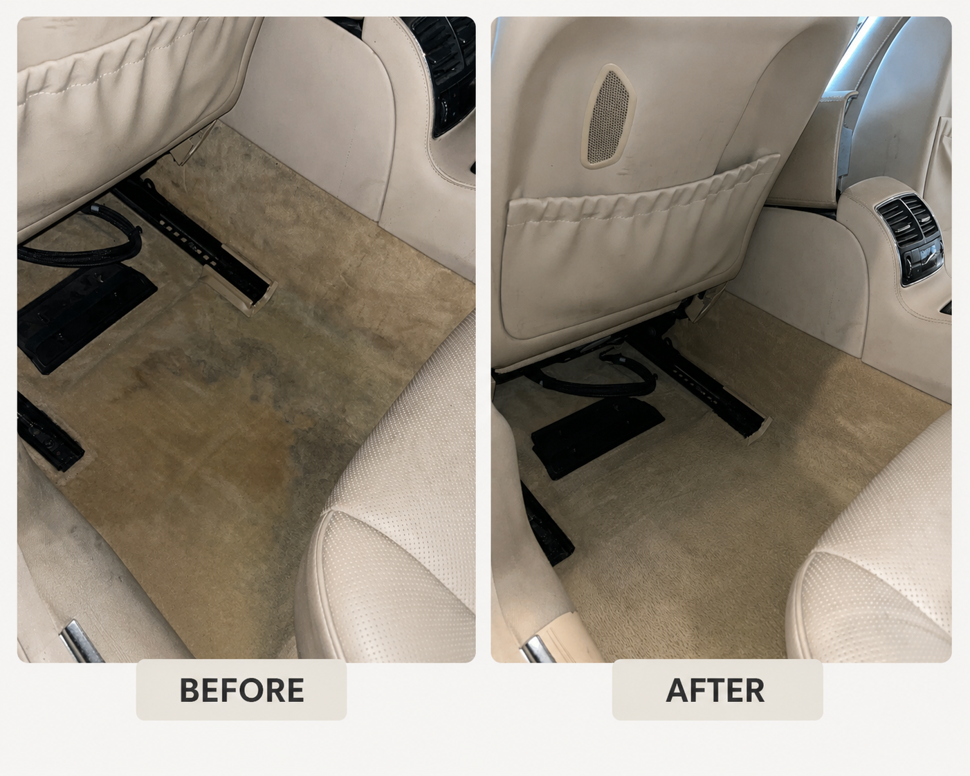 Before and after carpet detailing comparison