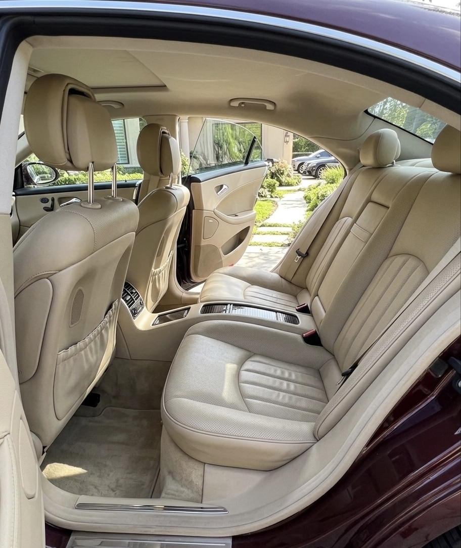 Spotless beige leather rear interior after detailing
